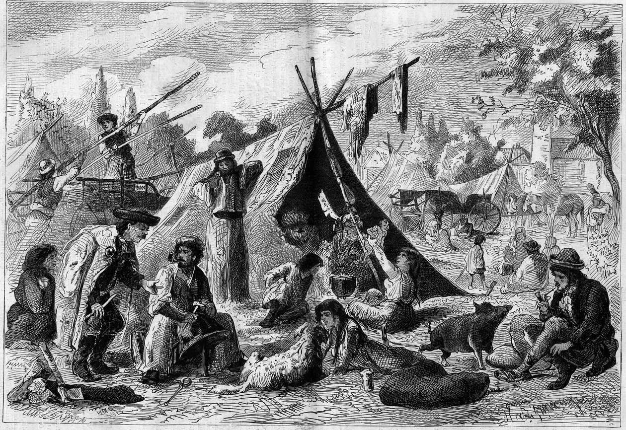 Zingari camp (ett bohemiskt läger) i förorten Wien i Österrike 1873. av Unknown artist