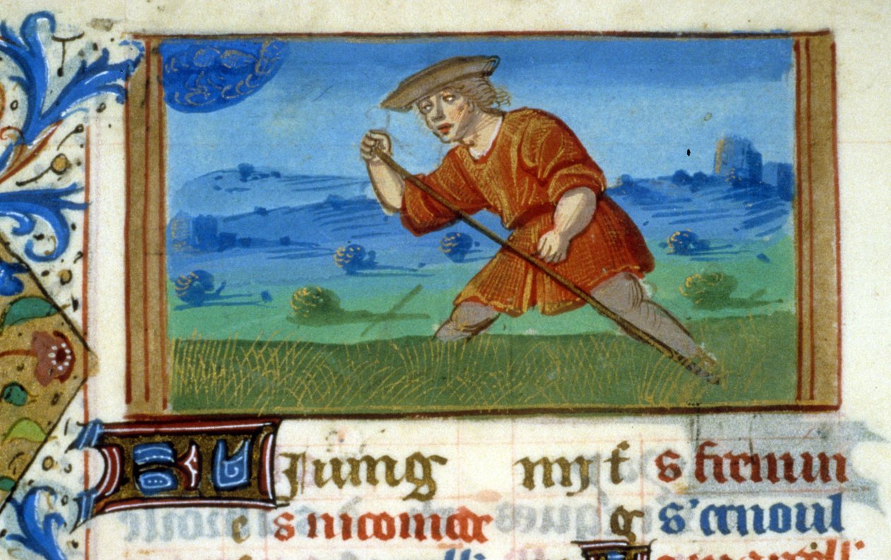 Zodiac Cancer och gräsklippning - Miniatyr av medeltiden (ref. 137, 048v): Begäran om tillstånd från kommunalbiblioteket i Toulouse (tel: 05 62 27 66 66) av Unknown artist