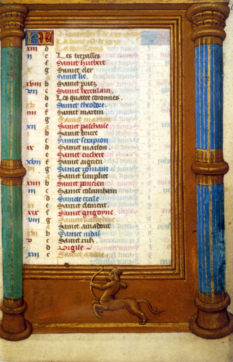 Zodiac Skytten och november månads helgon - medeltid i miniatyr (ref.: 135, 006r): begäran om tillstånd från Toulouse kommunala bibliotek (tel: 05 62 27 66 66) av Unknown artist