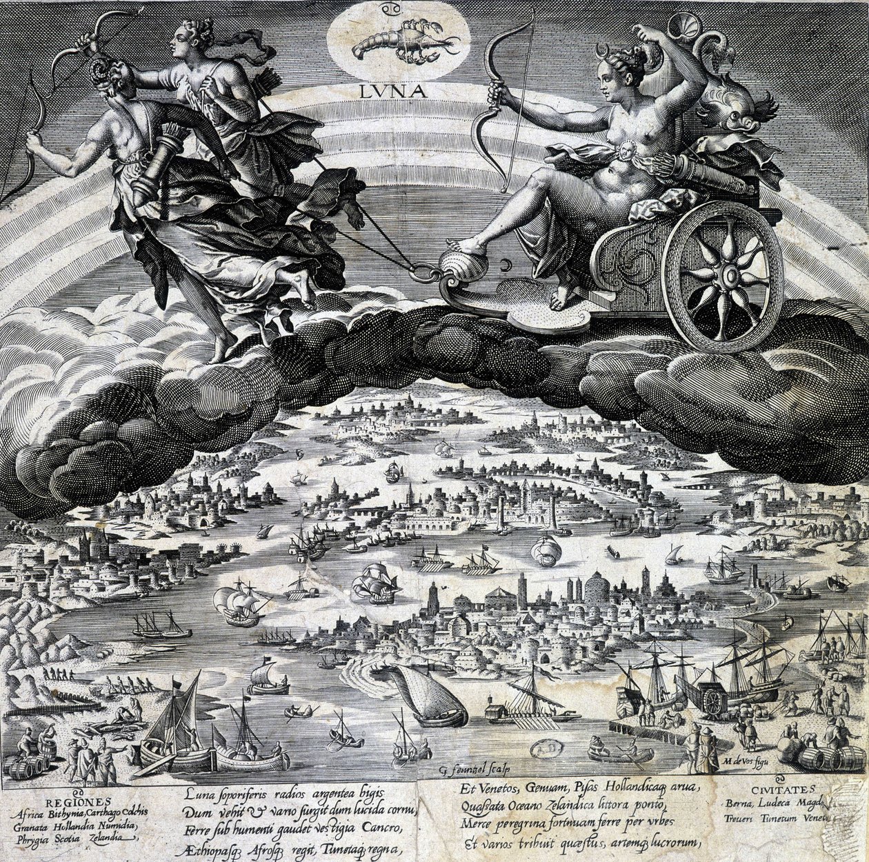 Stjärntecken Cancer. Månen, representation av Semelees tank. Gravyr av 1800-talet. av Unknown artist