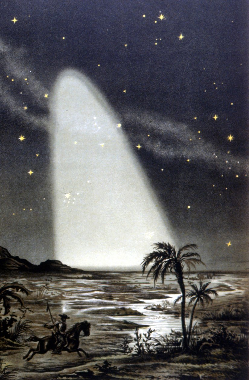 Zodiacal ljusfenomen på den mexikanska savannen. 1800-talets färglitografi. av Unknown artist