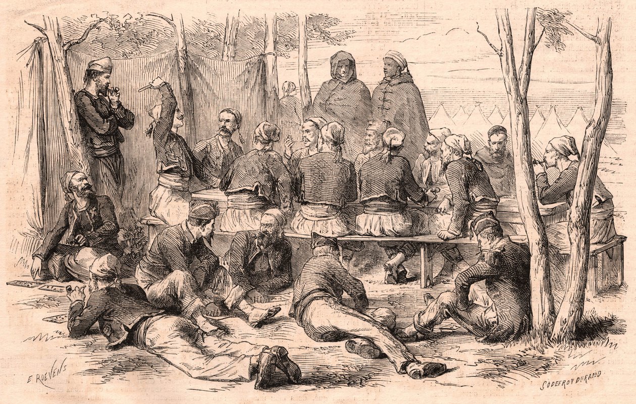 Zouave-gruppen vilar på Chalons läger av Unknown