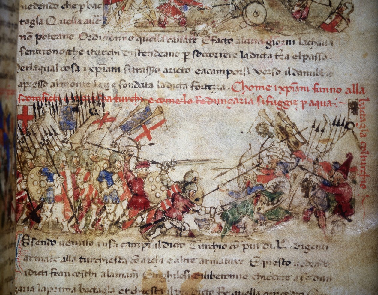 korsfararnas nederlag 1396 - i "" Chronicles of Sercambi "", v. 1400. Riksarkivet, Lucca. av Unknown artist