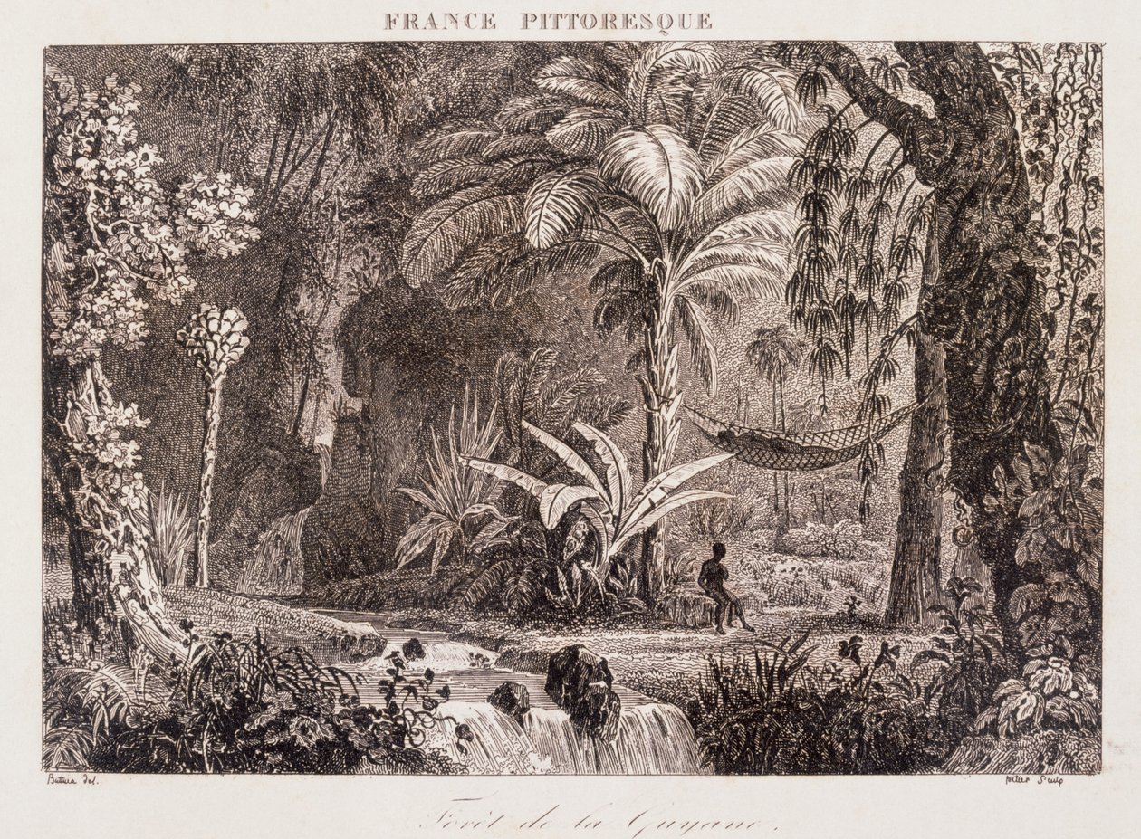 gravyr som visar den franska kolonin Guyana i Sydamerika 1850 av Unknown artist