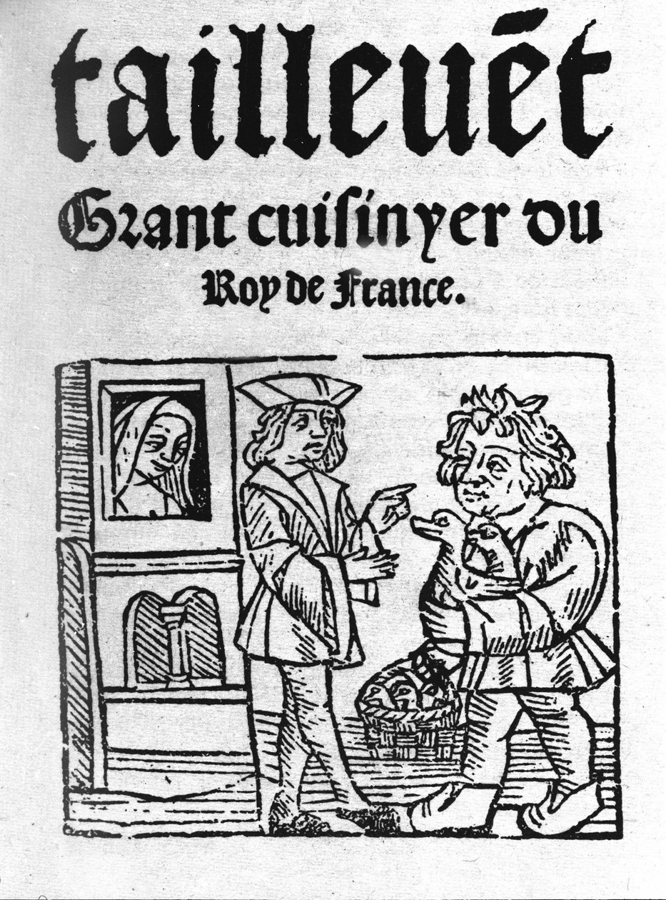 frontispice av "Le Viandier"" av Taillevent. Guillaume Tirel, känd som Taillevent eller Taillevant fransk kock (1310 till 1395). 1 av Unknown artist