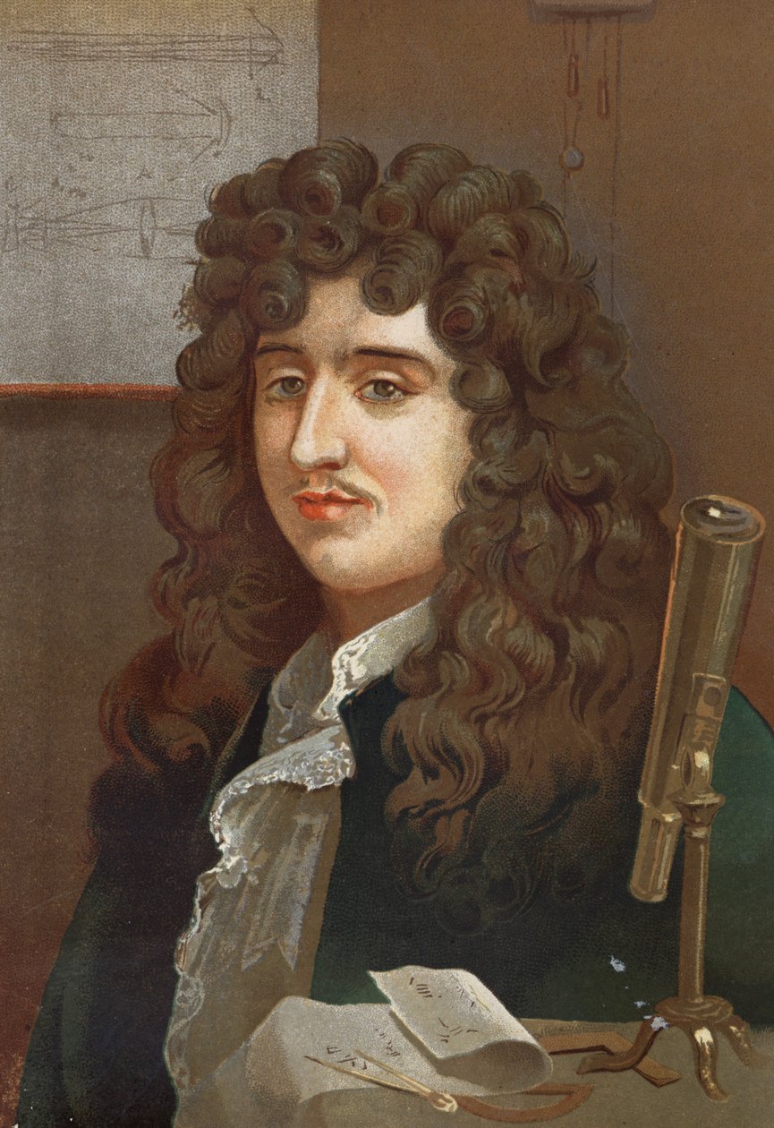 porträtt av Christiaan Huygens. holländsk fysiker och matematiker (1629 till 1695) efter "" Science and its Men"" av Louis Figuier. Barcelona 1881 av Unknown artist