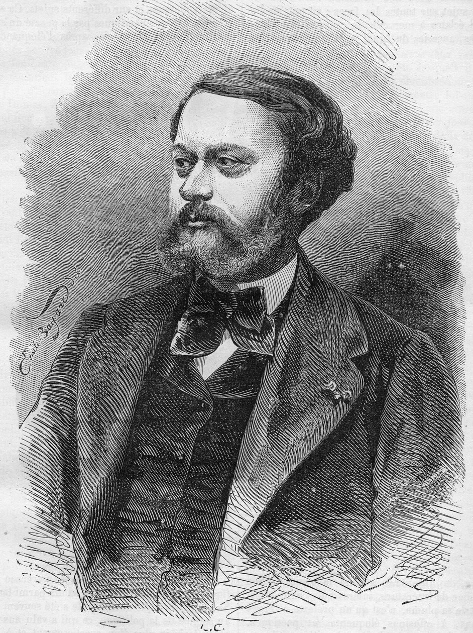 porträtt av Edmond About (1828-1885), fransk författare Gravyr från 1866. av Unknown artist