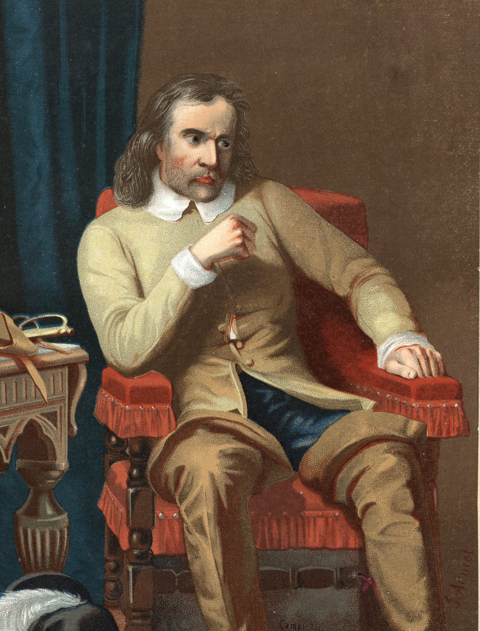 porträtt av Olivier Cromwell. Engelsk statsman (Huntingdon av Unknown artist