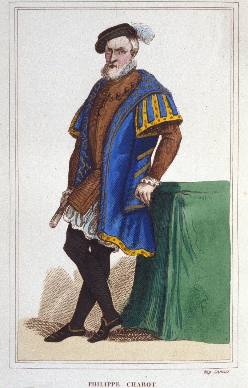 porträtt av Philippe de Chabot, seigneur av Brion, amiral av Frankrike (1480 till 1543). gravyr från 1830 av Unknown artist