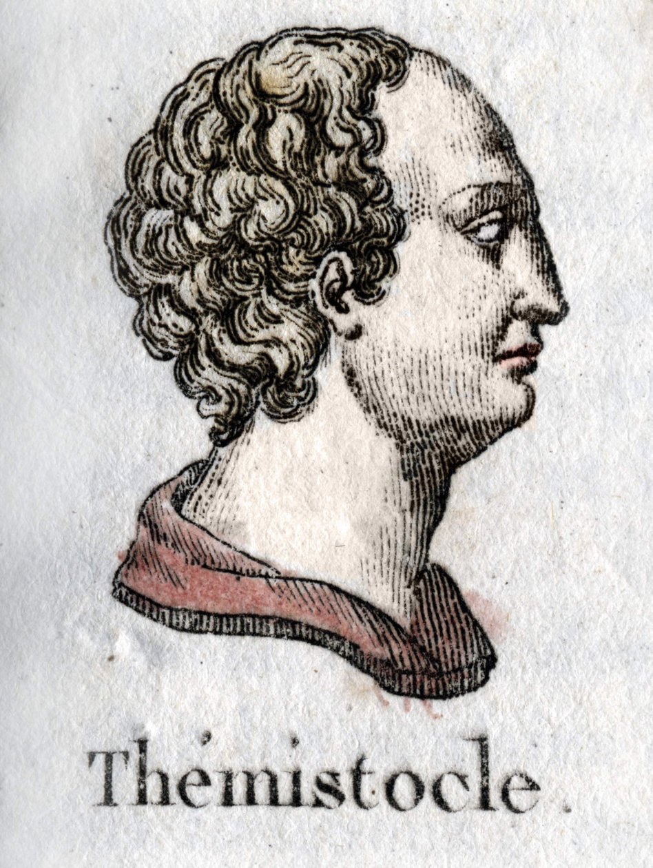 porträtt av Themistoklês. på grekiska Themistoklês statsman och atensk general (v. 525 f.Kr. till v. 460 f.Kr.) Gravyr från 1822. av Unknown artist