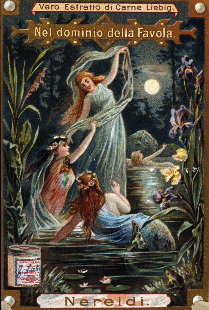 representation av nereider, marina nymfer. 1800-talets kromolitografi av Unknown artist