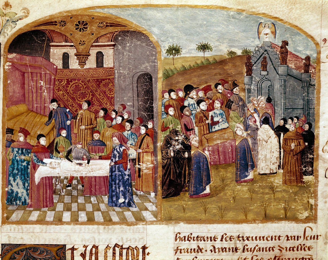 Alexander den stores begravning, dissektionen och miniatyrbegravningen hämtad från "" Faktaboken om Alexander den Store"" av Quintus Curtius Rufus (1:a århundradet) av Unknown artist