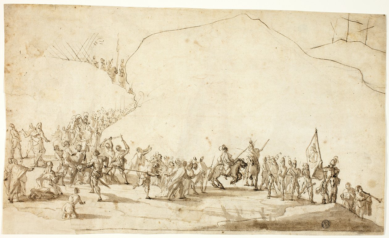 Golgata (recto); Skiss av nedre delen av höger ben (verso) av Unknown Florentine