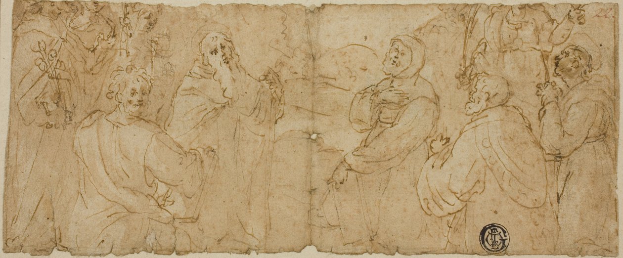 Franciskanska helgon i tillbedjan av Unknown Florentine