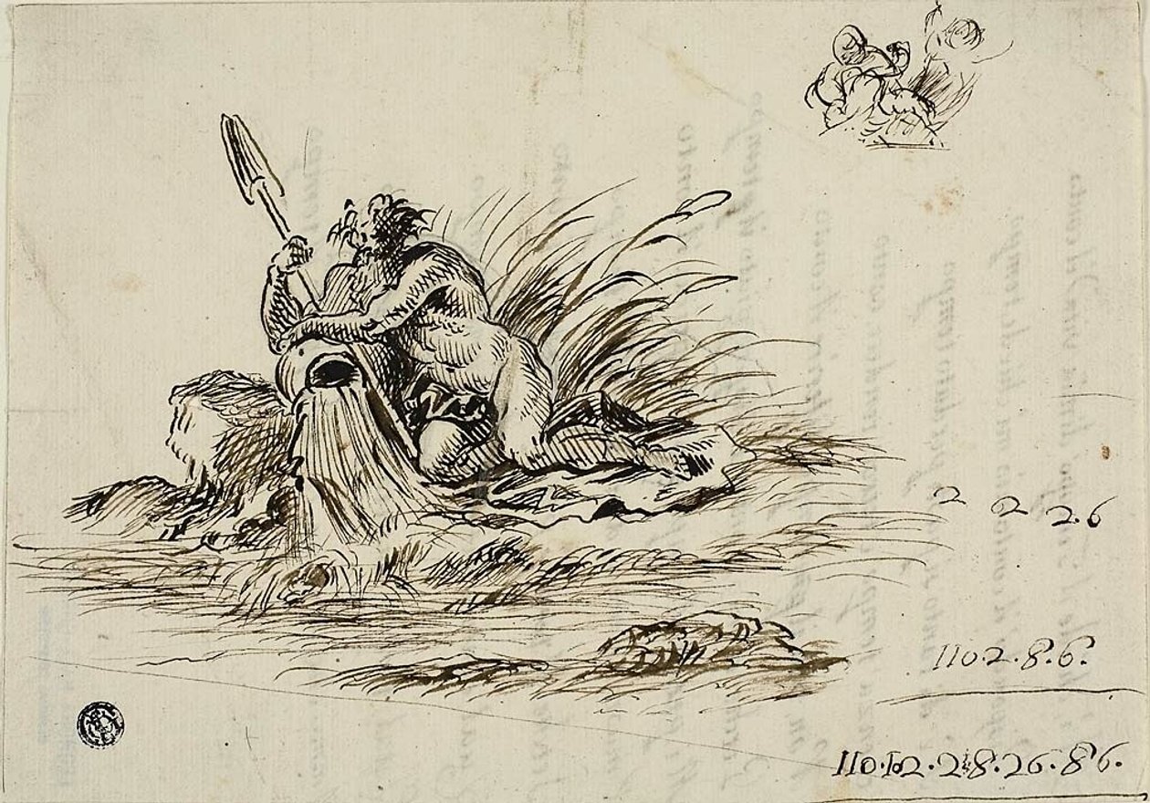 Recto: En flodgud; a tergo: en sonett av Santi Rinaldi av Unknown Florentine