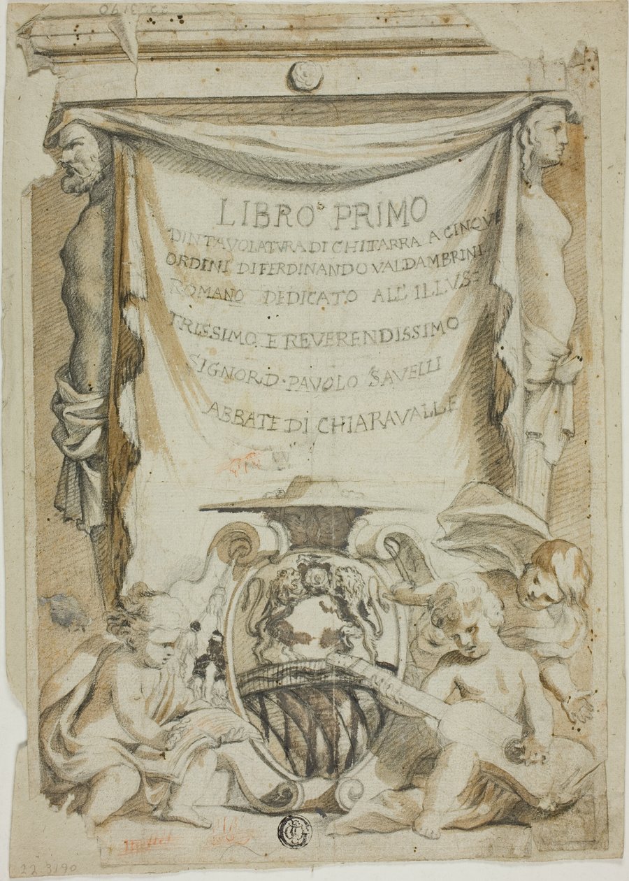 Design för titelsida till gitarrmanual av Ferdinando Valdambrini av Unknown Italian
