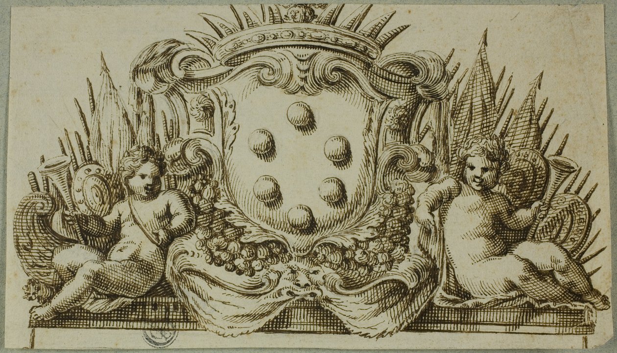 Medici-vapensköld flankerad av putti av Unknown Italian