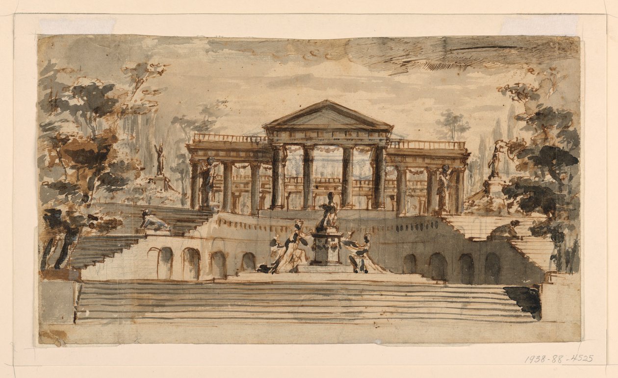 Scenografi: Öppet tempel i en trädgård av Unknown, Italian