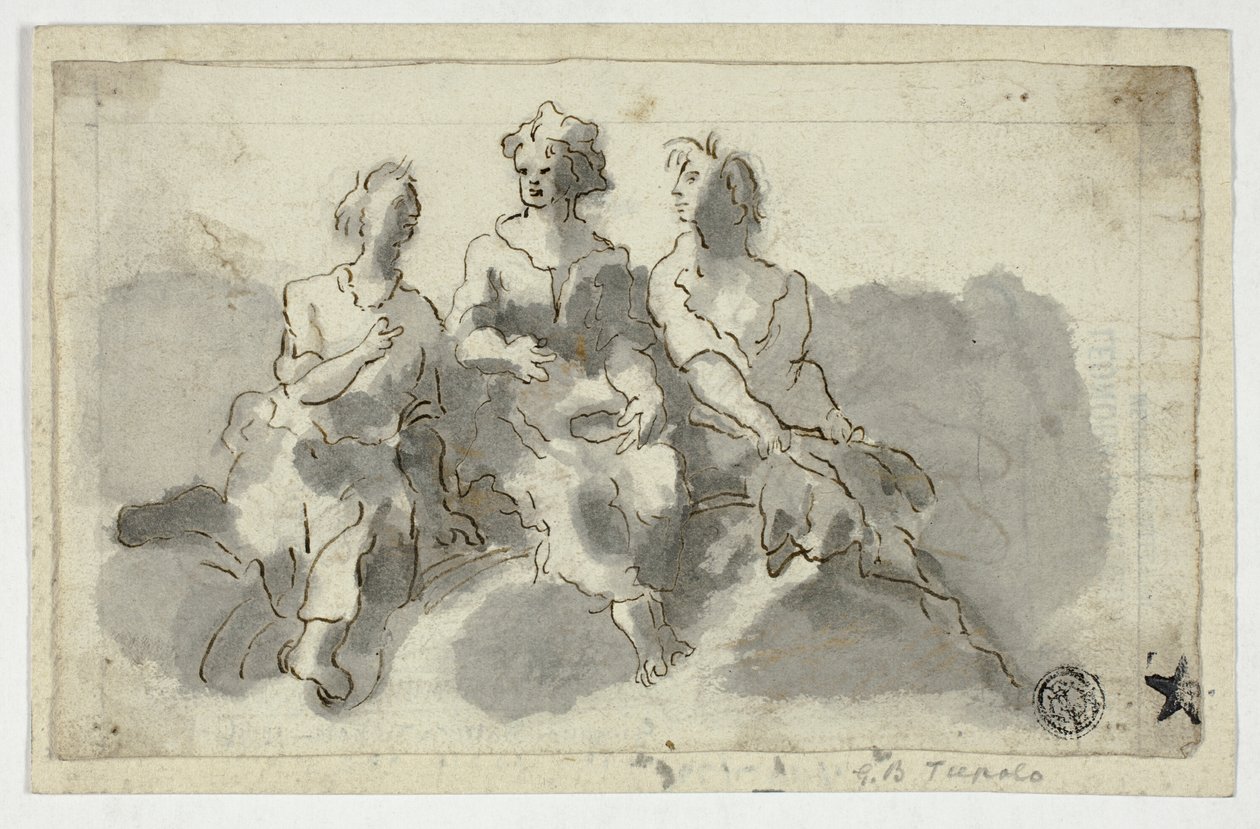 Tre sittande figurer (recto); Sittande man i profil (verso) av Unknown Italian