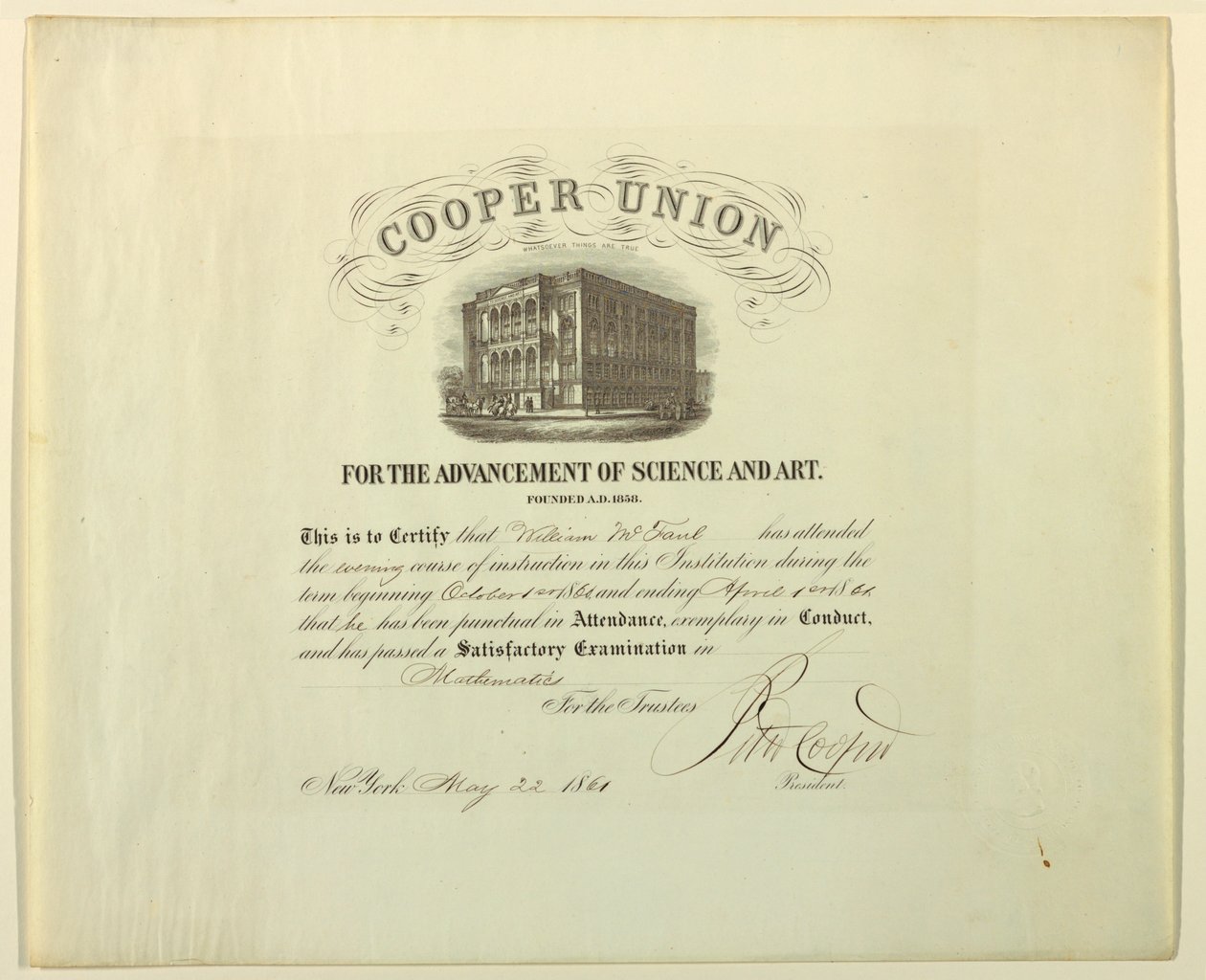 Certifikat (FRANKRIKE amp; U.S.A.), 22 maj 1861 av Unknown artistUnknown artist