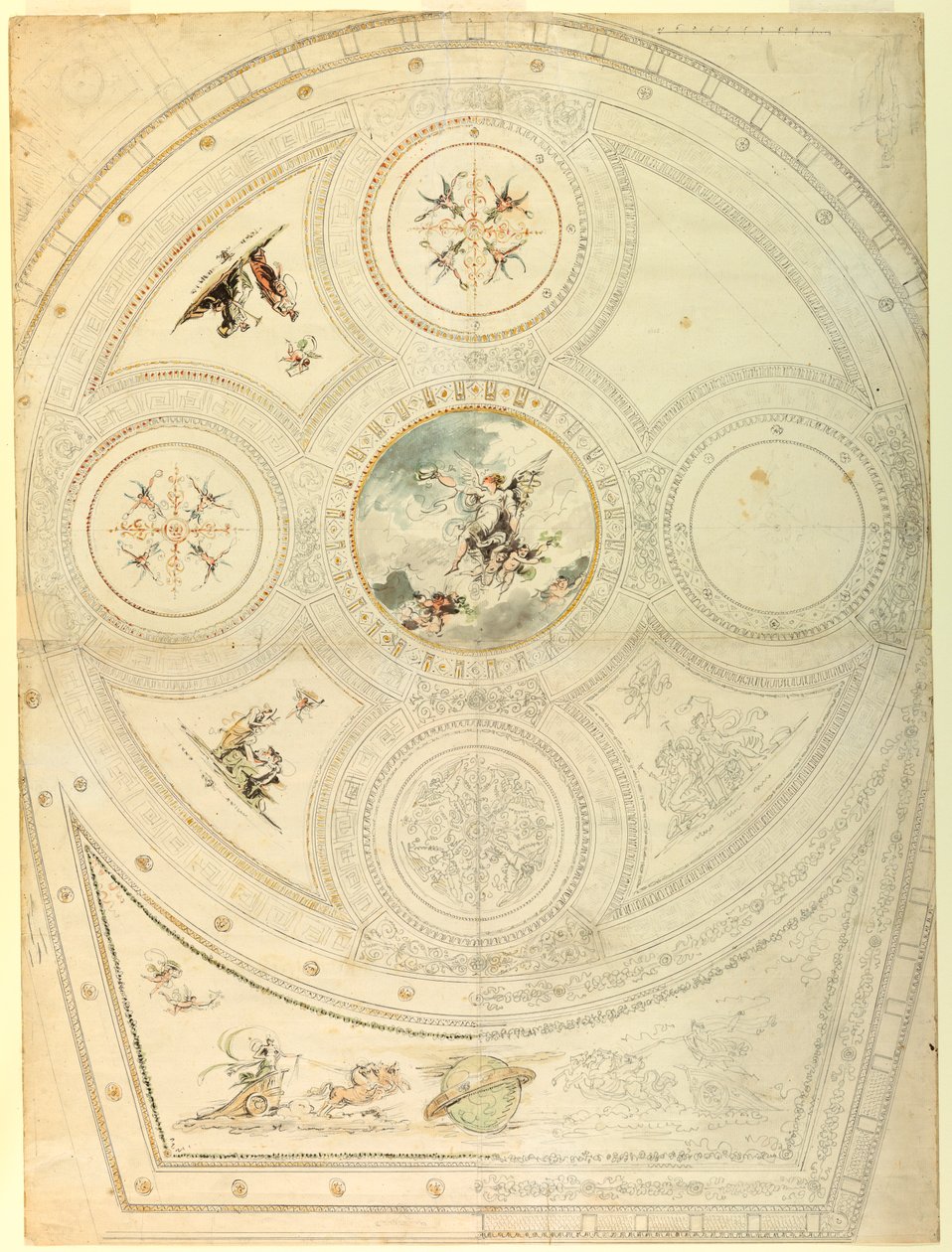 Ritning, takdekoration, Teatro Valle, Rom, 1821 av Unknown artistUnknown artist