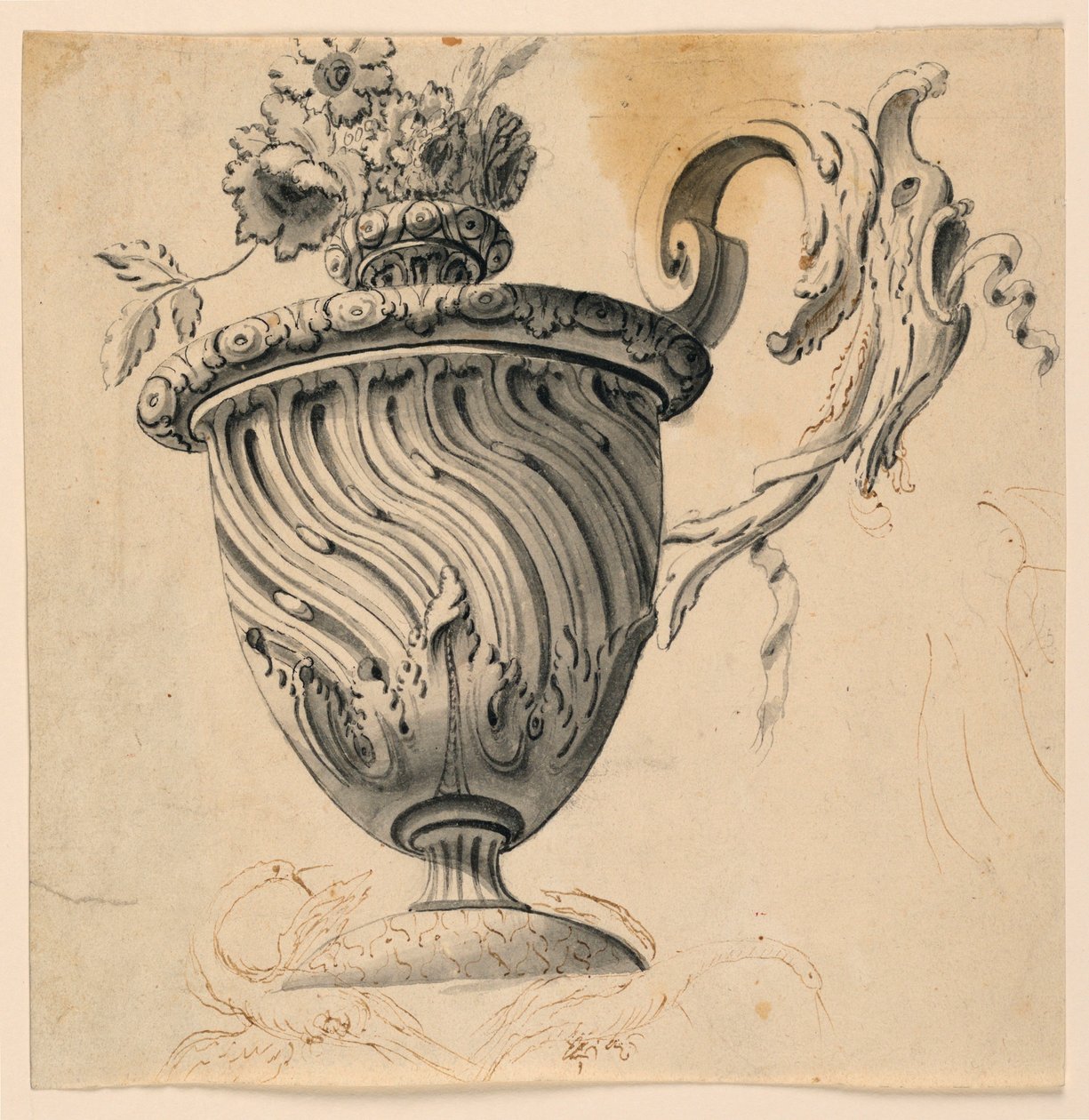 Teckning, takmålning och blomvas, ca 1725-50 av Unknown artistUnknown artist