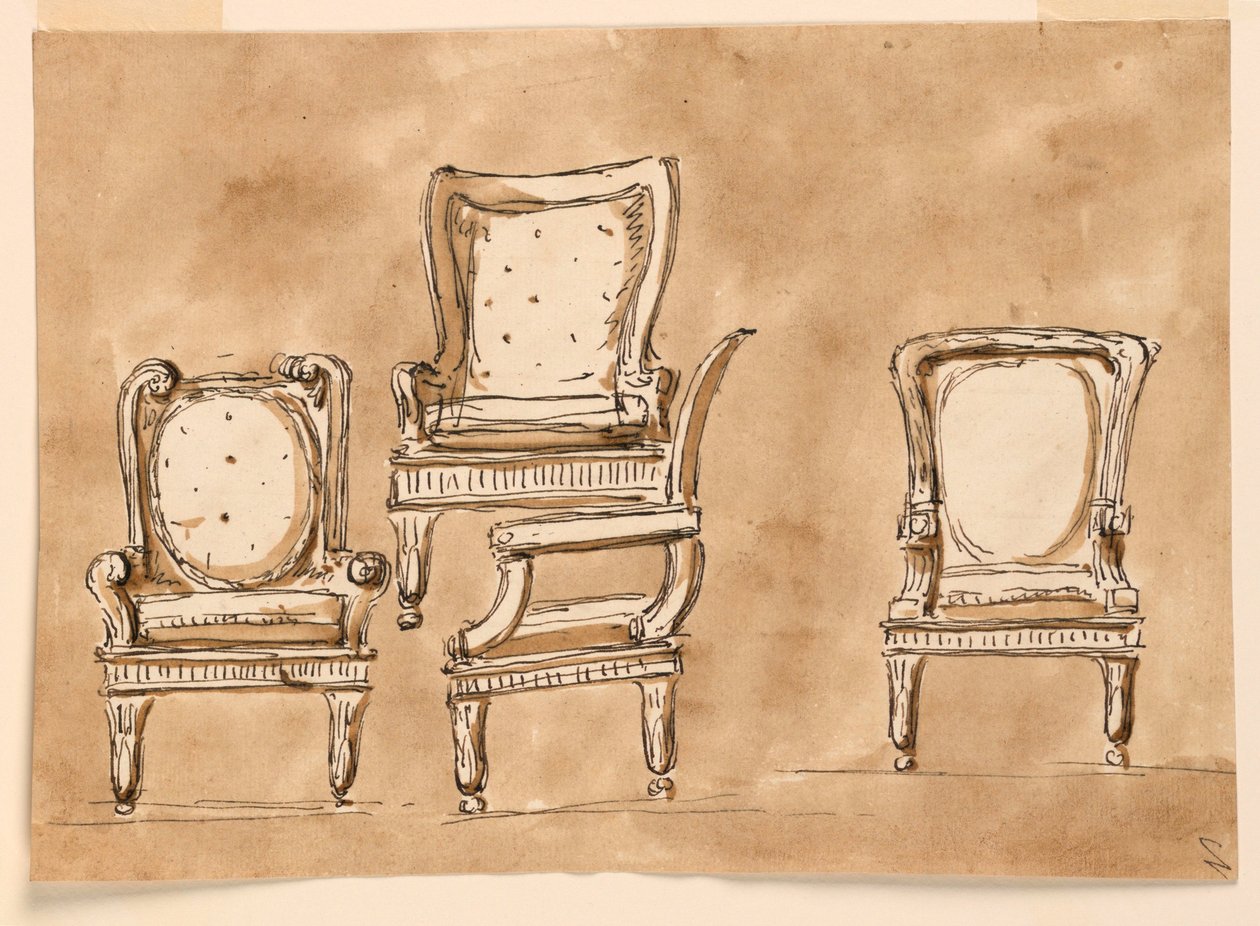Teckning, stolar, 1780-90 av Unknown artistUnknown artist