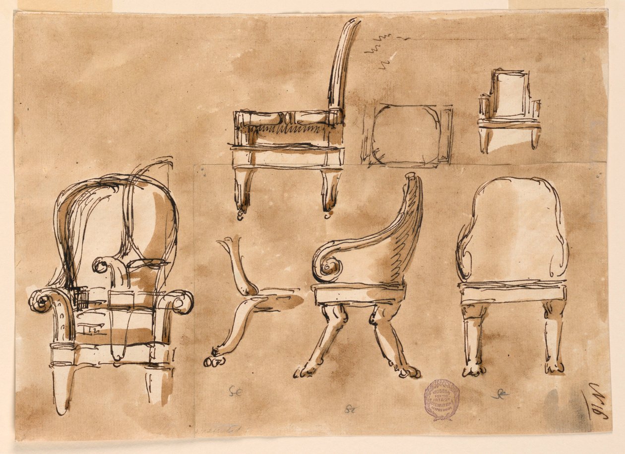 Teckning, Stolar, ca 1800 av Unknown artistUnknown artist