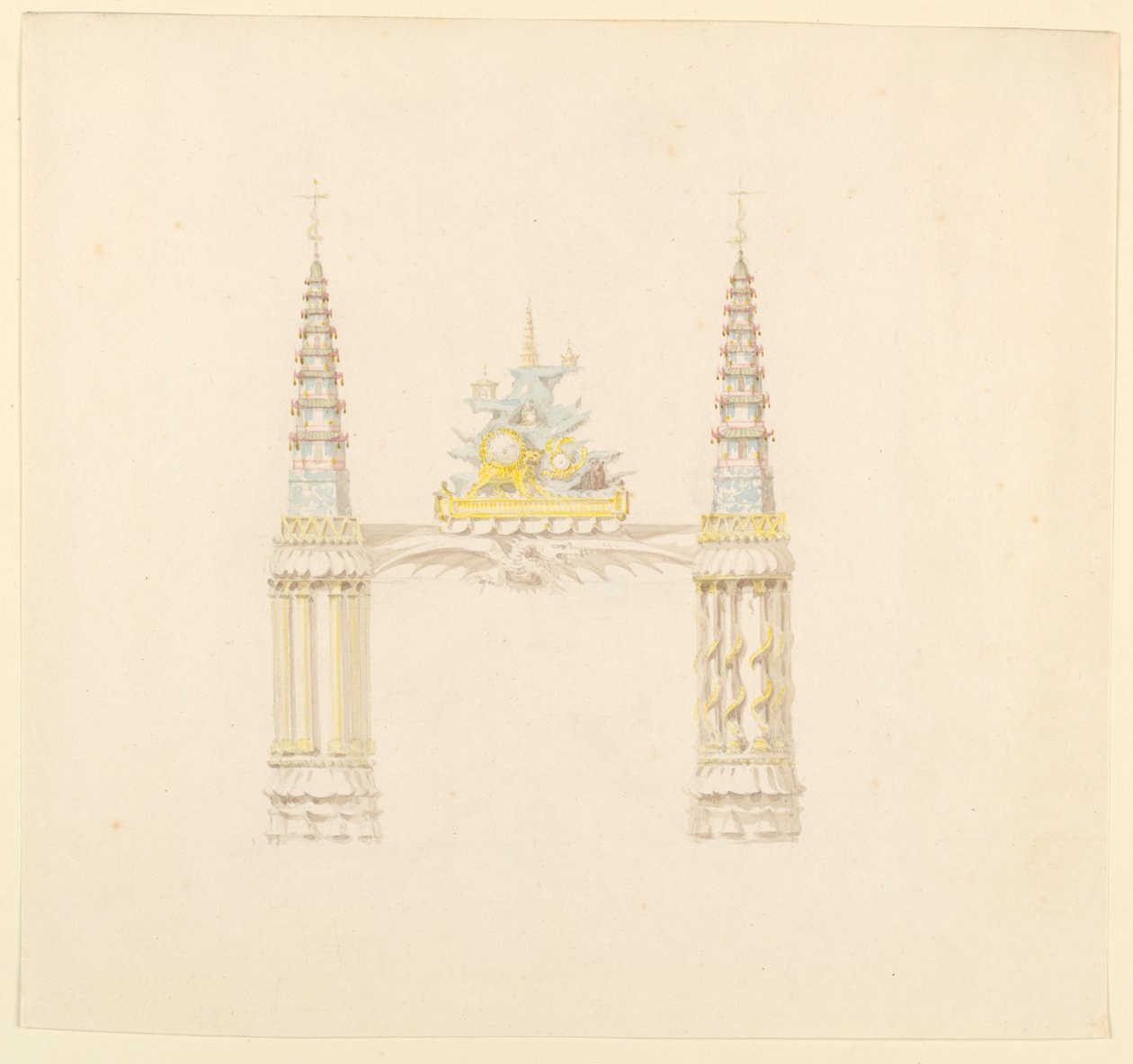 Ritning, skorstensstock, musikrummets västra vägg, ca 1820 av Unknown artistUnknown artist