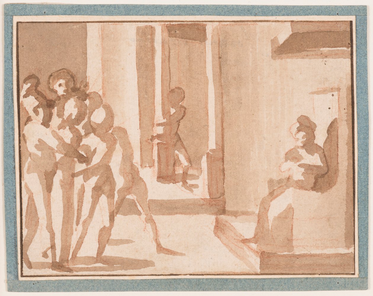 Teckning, Kristus inför Caiphas, 1550-1600 av Unknown artistUnknown artist