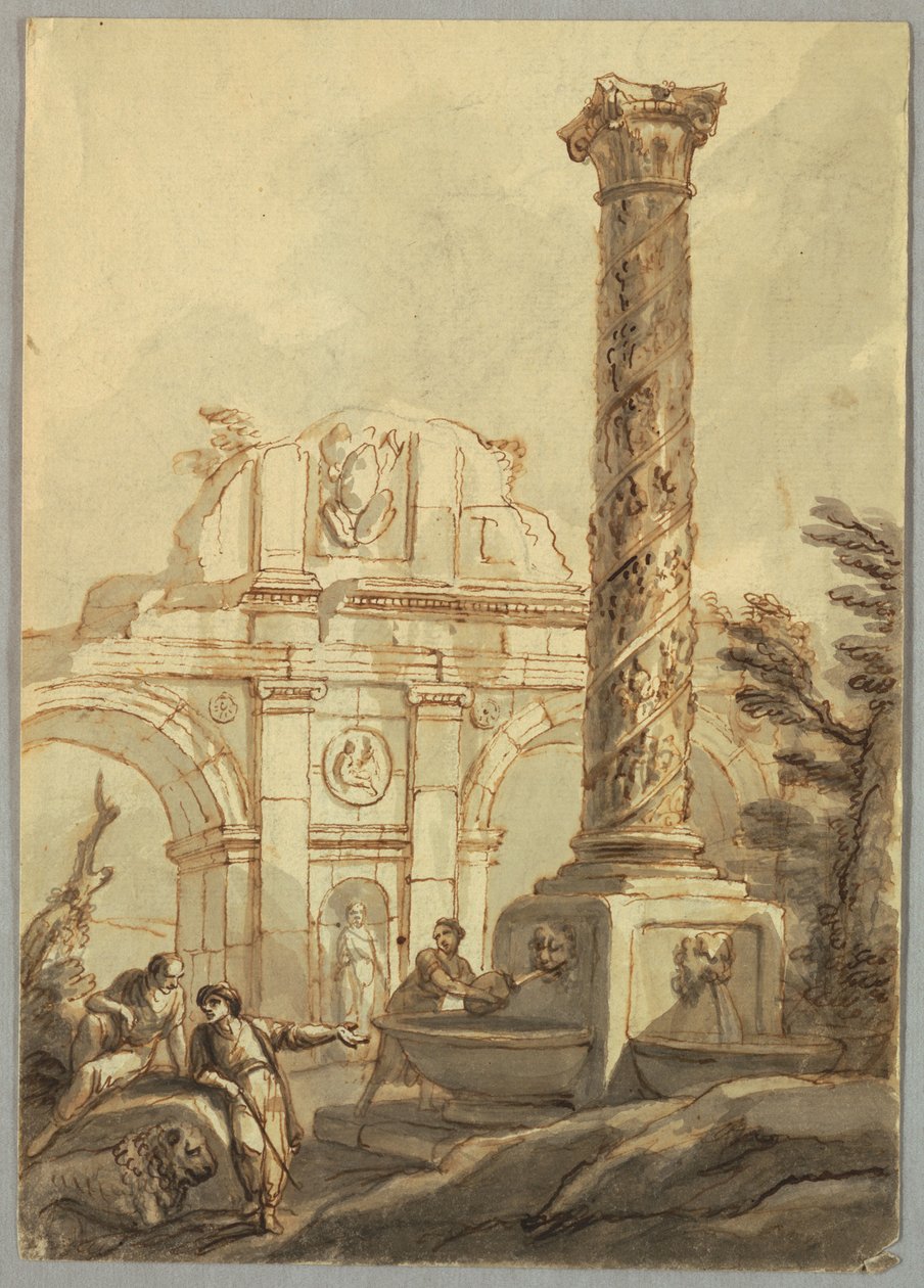 Teckning, Klassiska ruiner, ca 1750 av Unknown artistUnknown artist