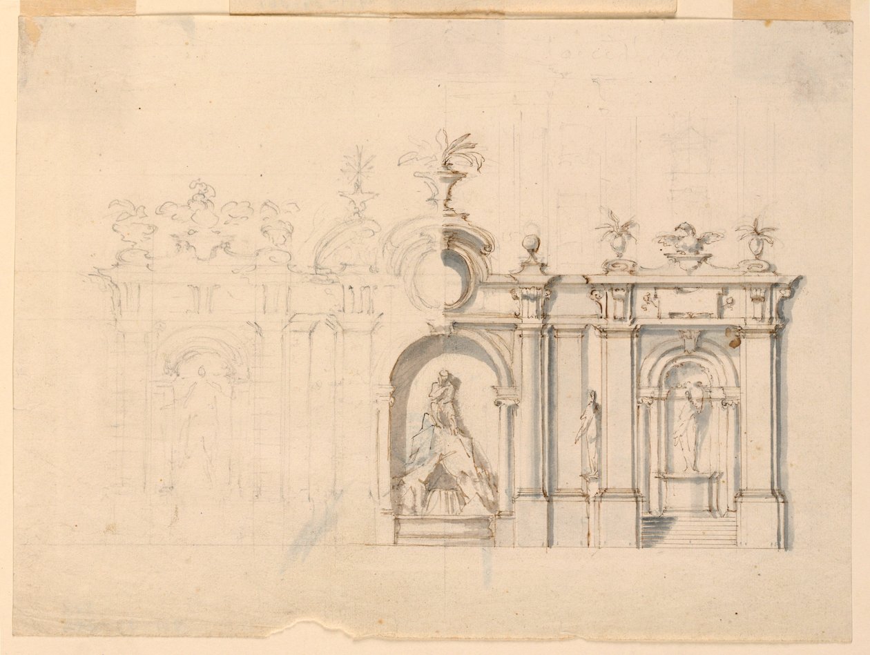 Teckning, Kolonnad med fontän, ca 1770 av Unknown artistUnknown artist