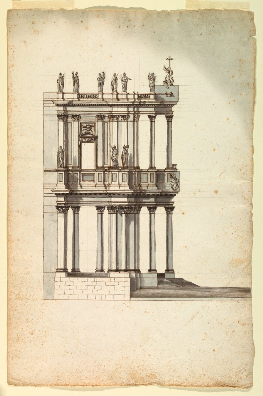 Ritning, Kopia av Vanvitellis tävlingsförslag till fasaden på S. Giovanni in Laterano, 1763, efter en ritning från 1732 av Unknown artistUnknown artist