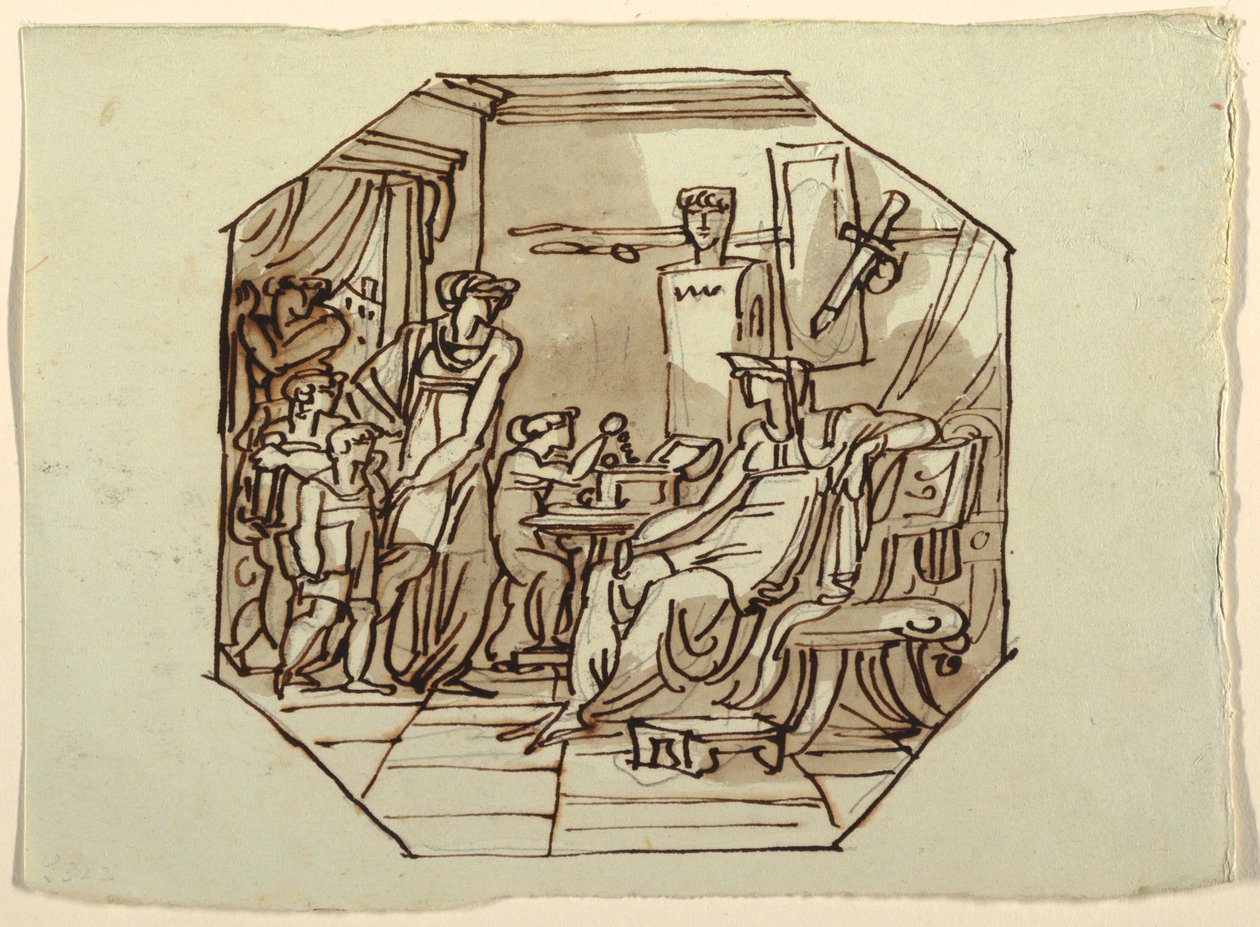 Teckning, Cornelia, Gracchis mor, Palazzo Cavina, Faenza, 1816 av Unknown artistUnknown artist