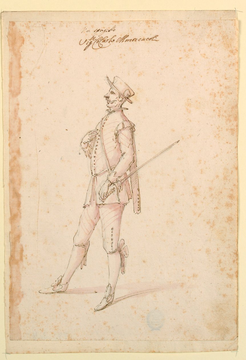 Teckning, Kostymdesign: En kapten för en balett, ca 1720 av Unknown artistUnknown artist
