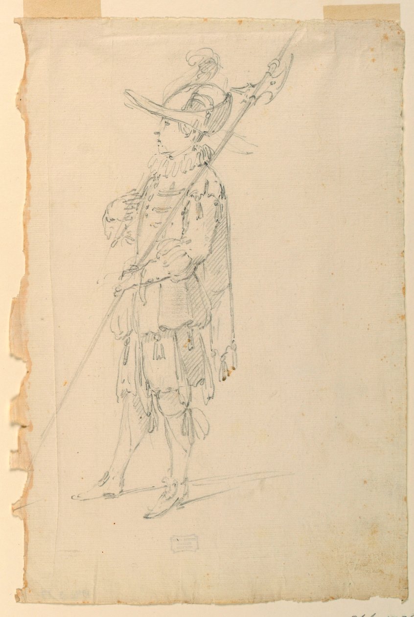 Teckning, Kostymdesign: En halberdier för en balett, ca 1720 av Unknown artistUnknown artist