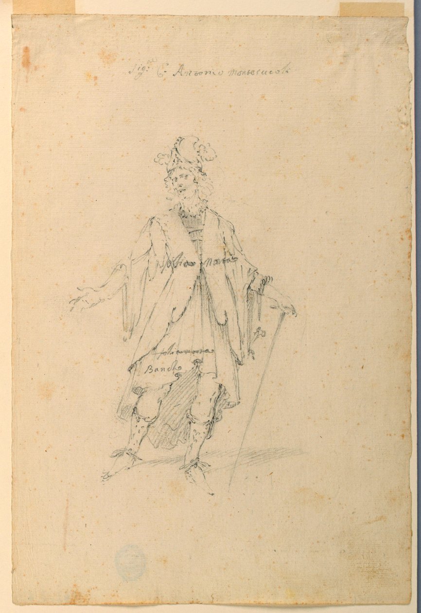 Teckning, kostymdesign: En man i fantastisk dräkt för en balett, ca 1720 av Unknown artistUnknown artist