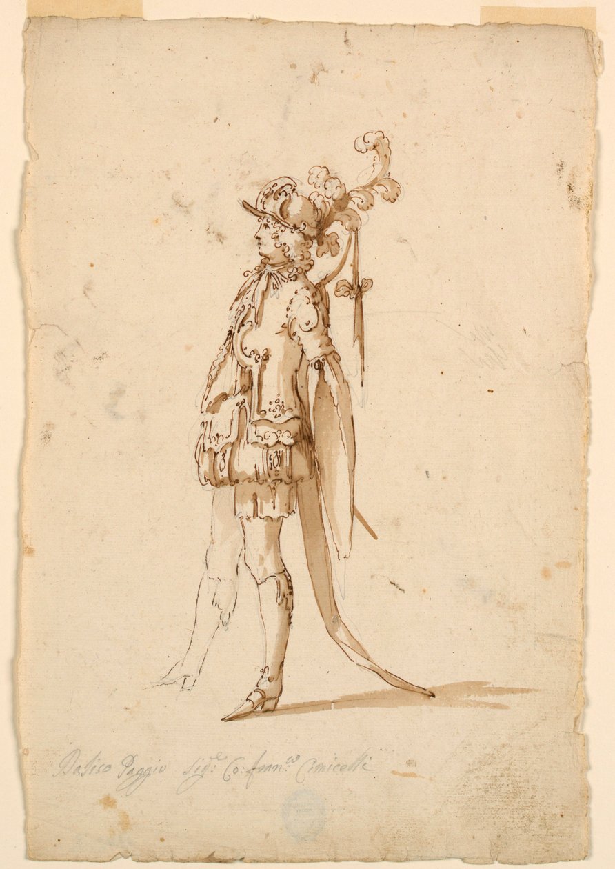 Teckning, Kostymdesign: En sida till en balett, ca 1720 av Unknown artistUnknown artist
