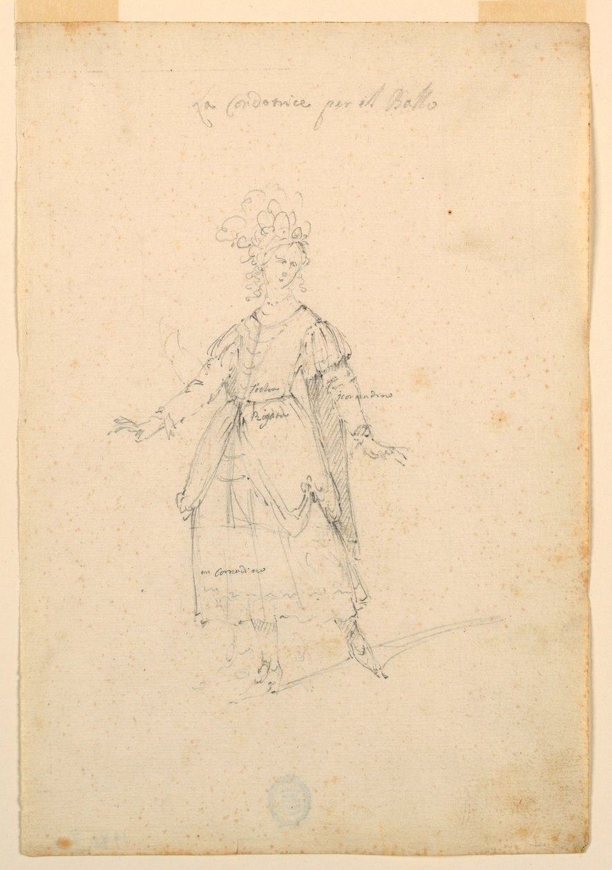 Teckning, Kostymdesign: En kvinna som sjunger för en balett, ca 1720 av Unknown artistUnknown artist