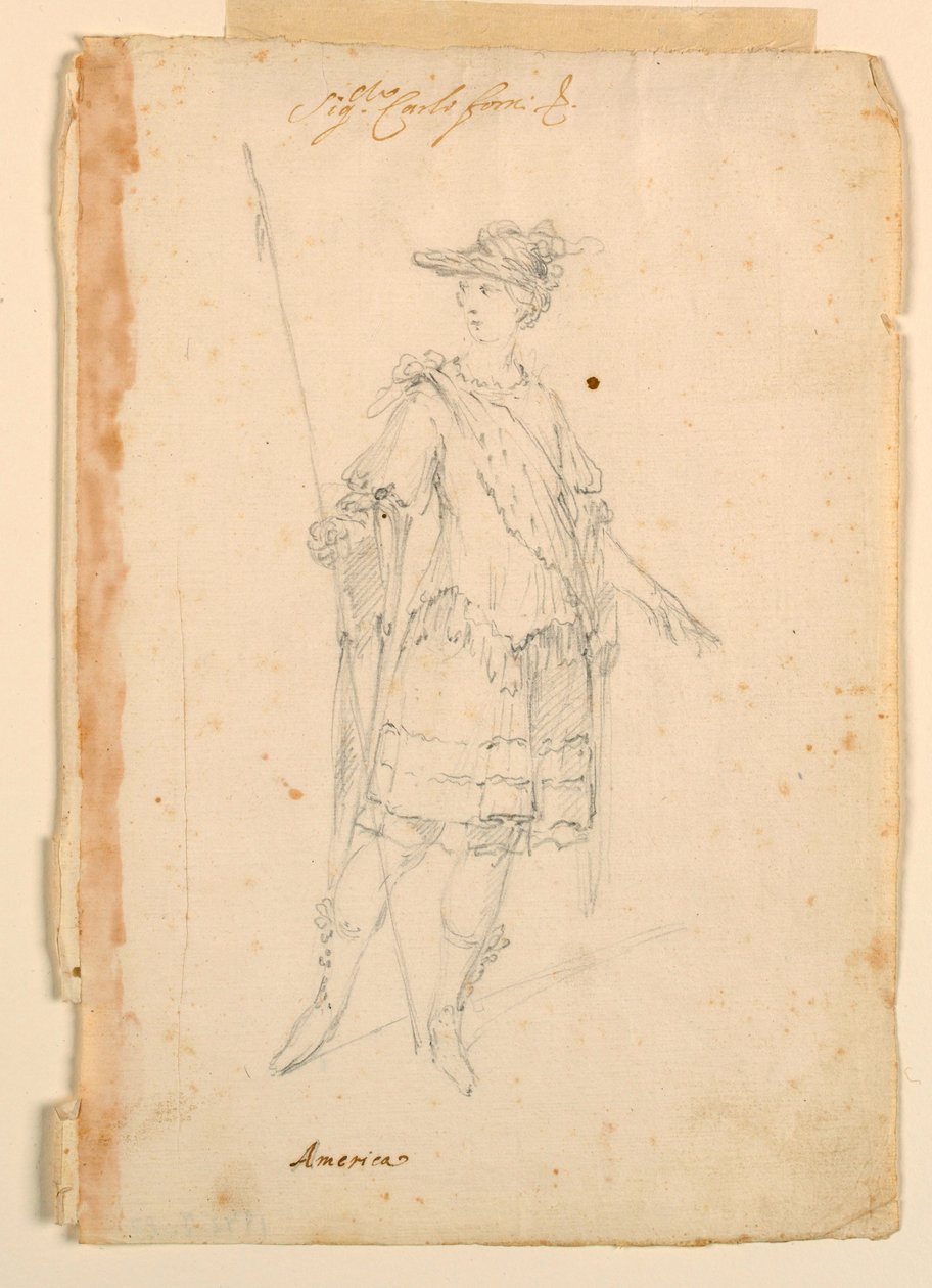 Teckning, Kostymdesign: Amerika för en balett, ca 1720 av Unknown artistUnknown artist