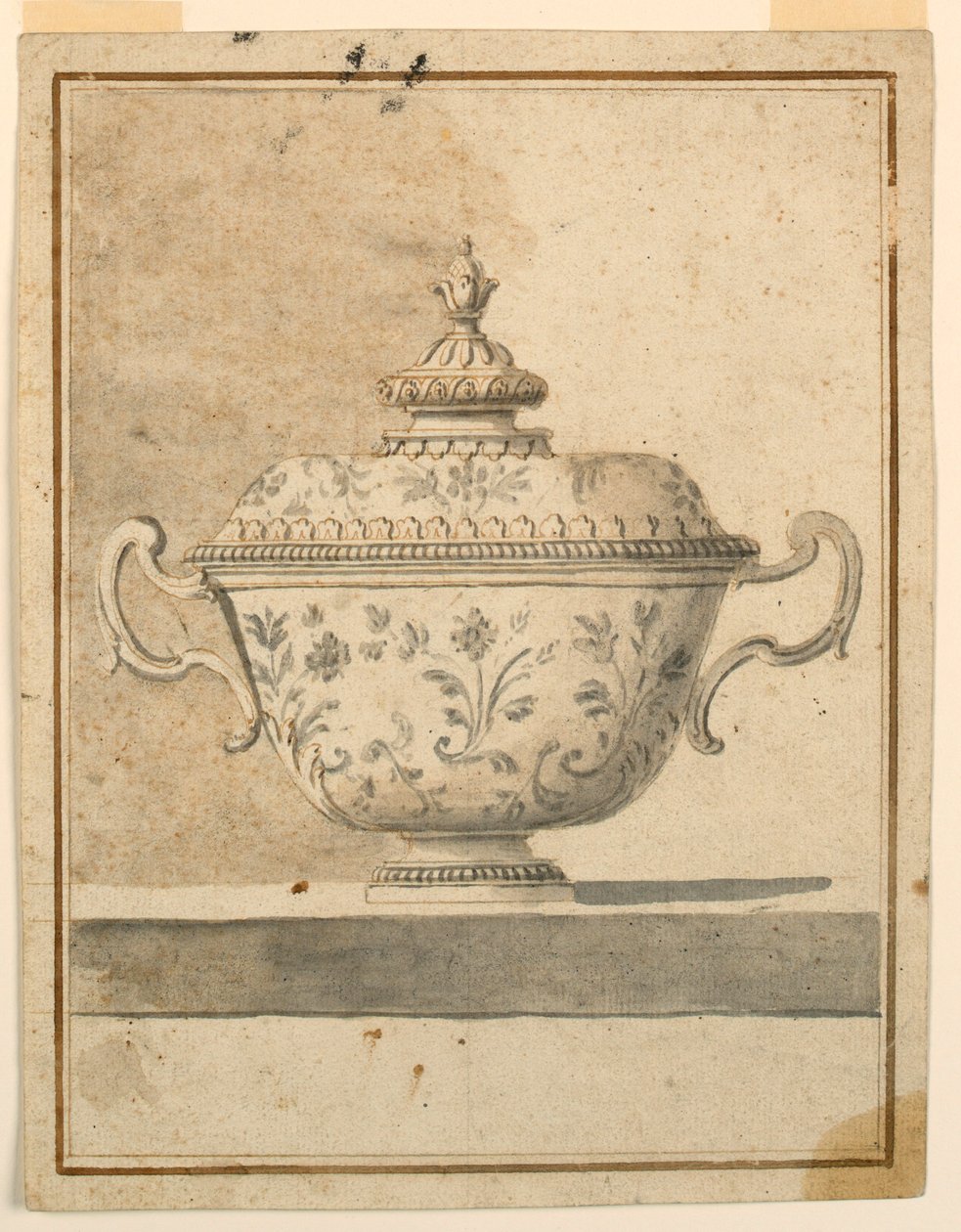 Teckning, täckt keramikfat, 1750-90 av Unknown artistUnknown artist