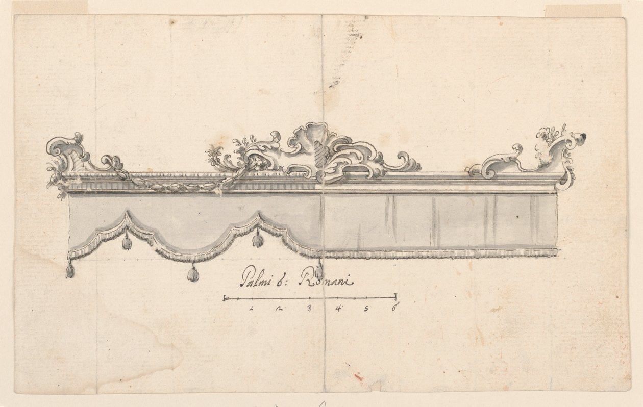 Teckning, kröning av en baldakin (V: figurskisser), ca 1750-75 av Unknown artistUnknown artist