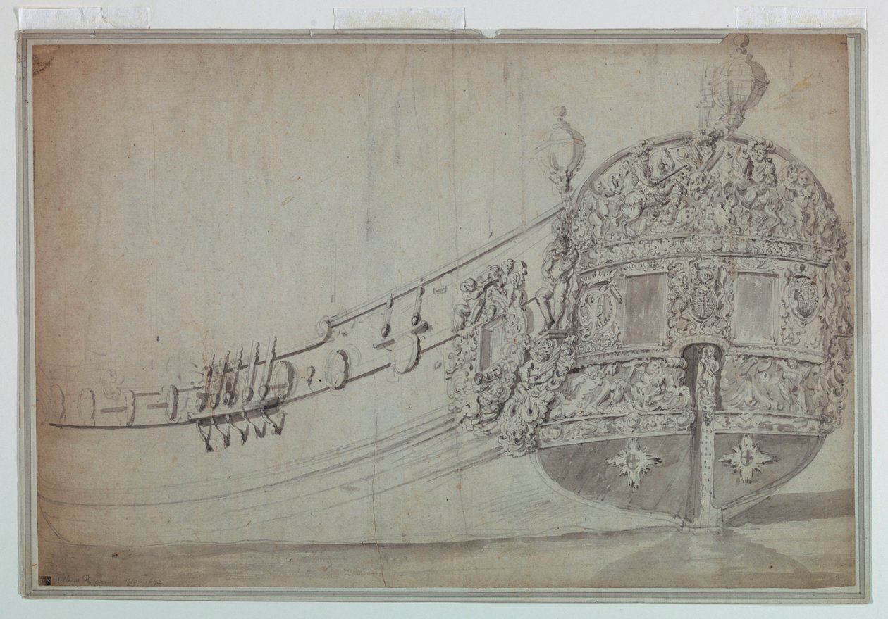Ritning, dekorativ design för aktern på ett fartyg, ca 1705 av Unknown artistUnknown artist