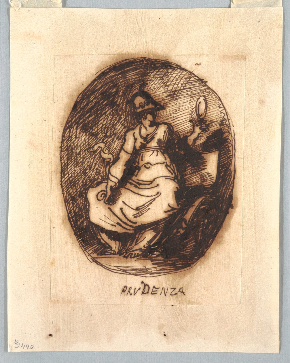 Teckning, Dekorativt projekt med Prudence i oval, ca 1780 av Unknown artistUnknown artist