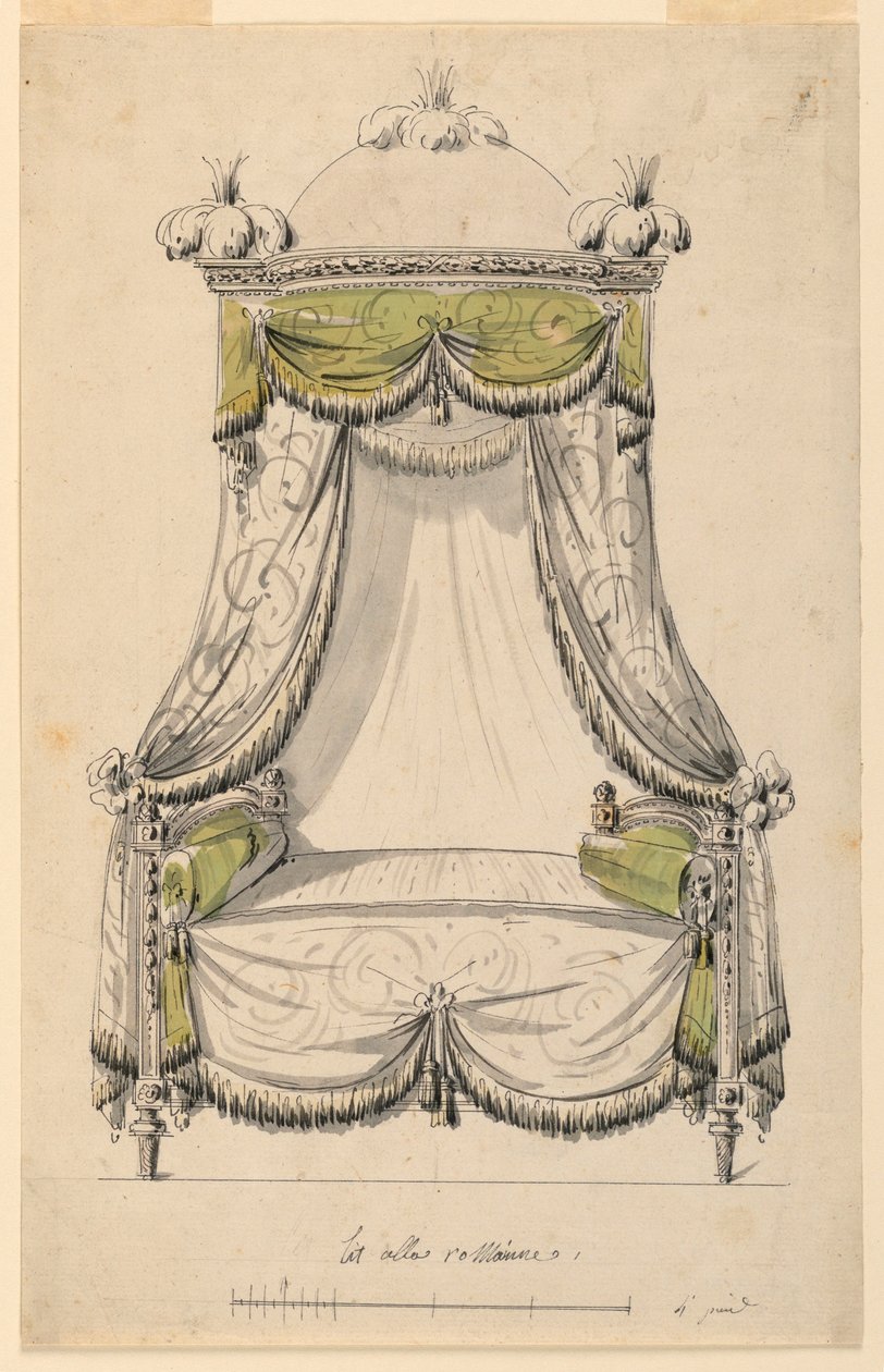 Ritning, Förslag till en säng i romersk stil, 1780 av Unknown artistUnknown artist