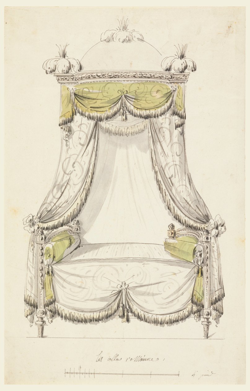 Ritning, Förslag till en säng i romersk stil, 1780 av Unknown artistUnknown artist