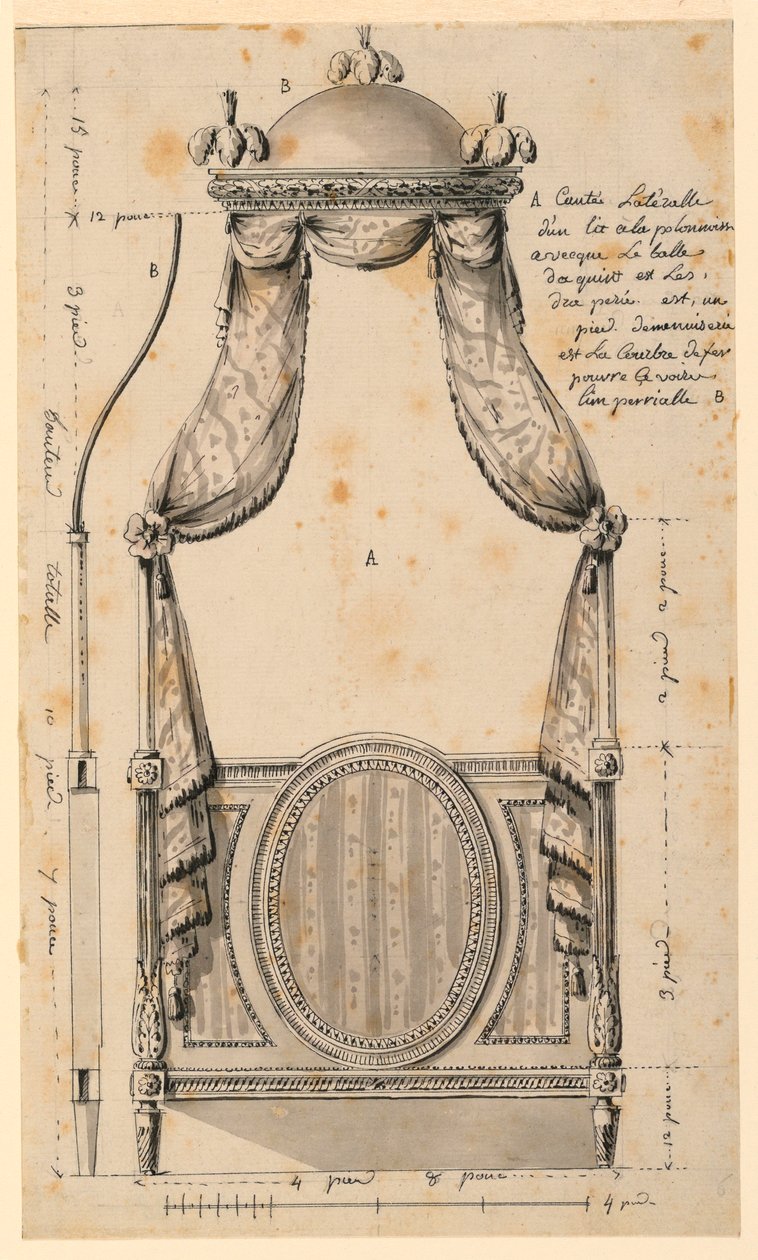 Ritning, Förslag till en säng i polsk stil, 1780 av Unknown artistUnknown artist