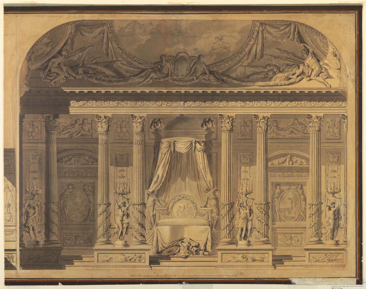 Ritning, Design för ett sovrum, Hotel de Mailly-Nesle, Paris, 1770-80 av Unknown artistUnknown artist