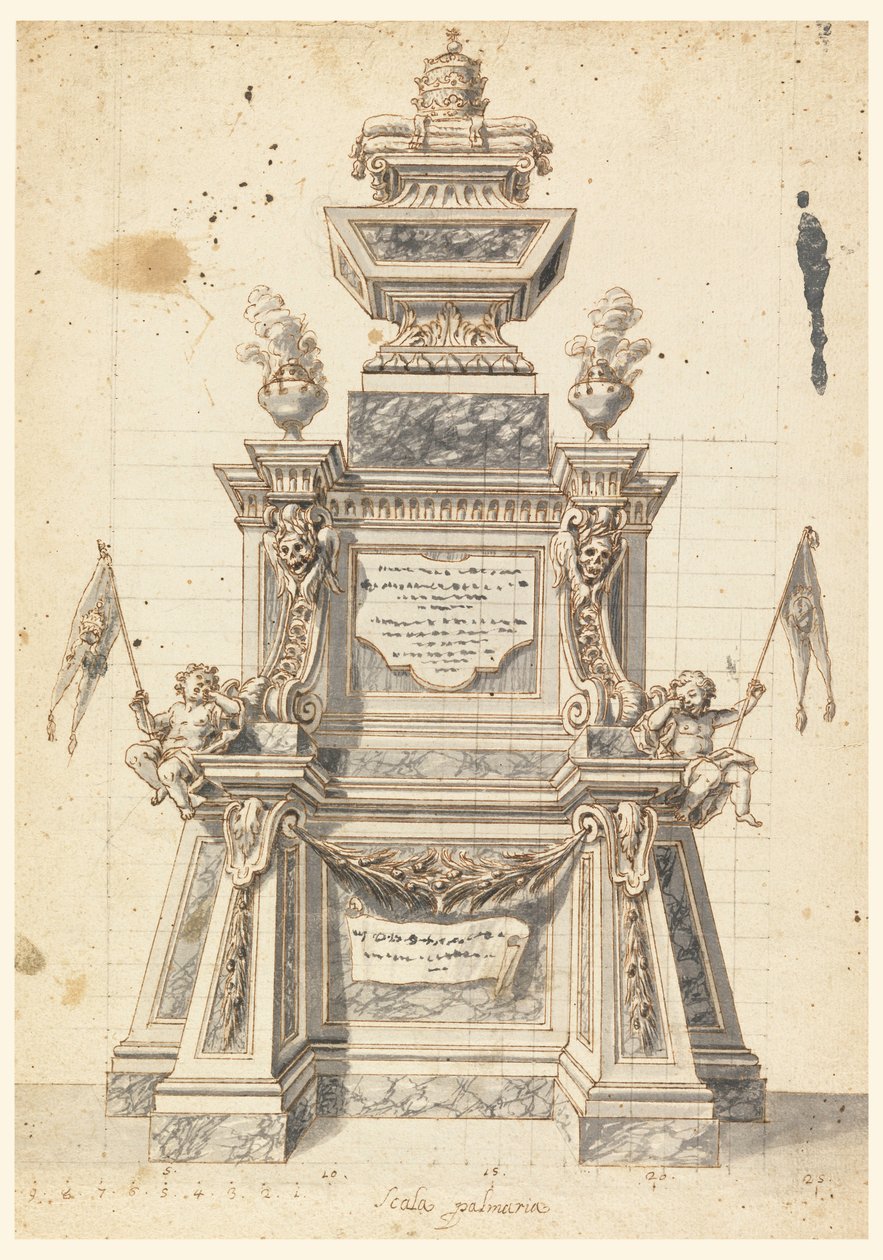 Ritning, Förslag till en katafalk för en påves minnesstund, troligen Clemens XI, 1721 av Unknown artistUnknown artist