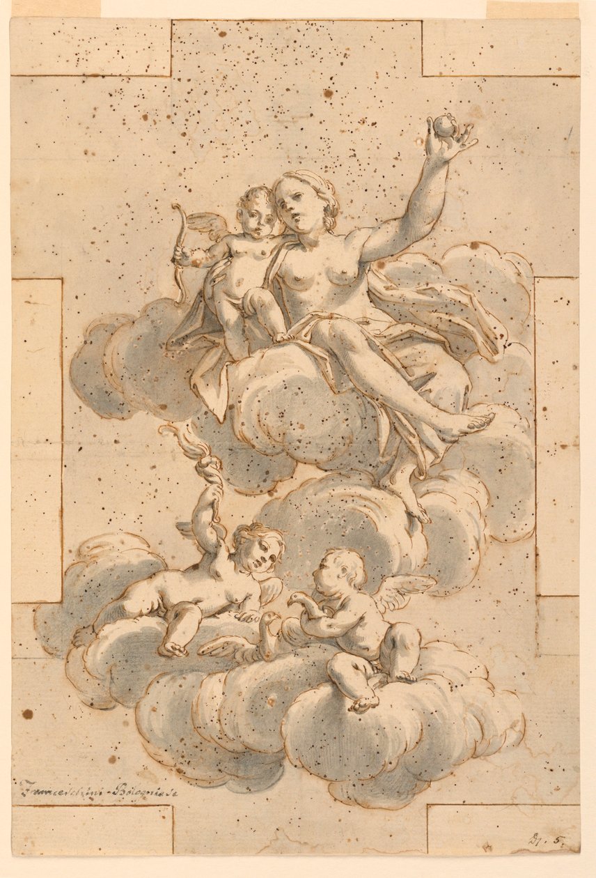 Teckning, förlaga till takmålning, Venus, Amor och Putti, 1700-29 av Unknown artistUnknown artist